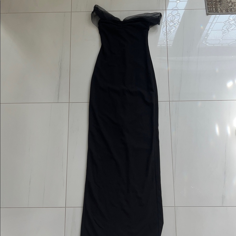 NEW Lucy in the Sky Tulle Off the Shoulder Sleeve Maxi Dress in Black Size S - Picture 2 of 6